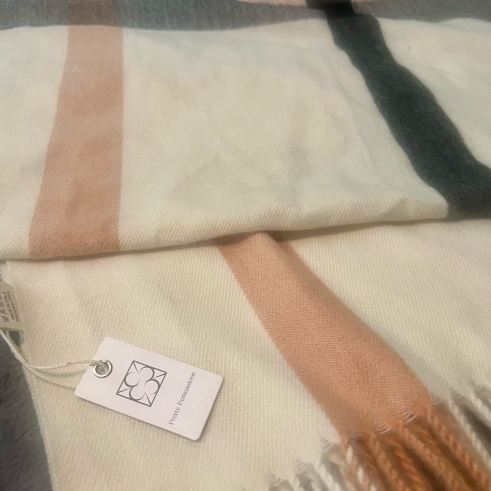Pretty Persuasions Cream and Pink Plaid Scarf